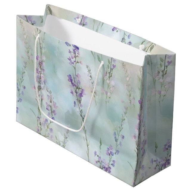 Romantic Purple Lavender Floral Wedding Large Gift Bag (Front Angled)
