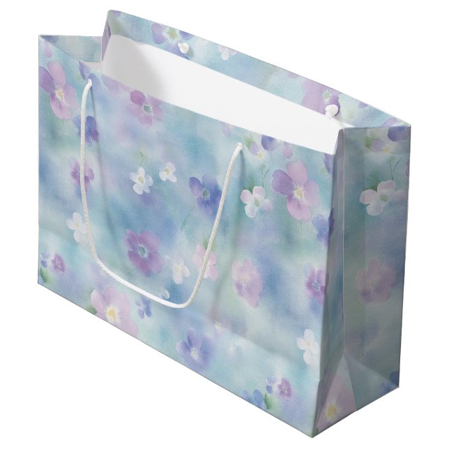 Romantic Purple Lavender White Floral Wedding Large Gift Bag (Front Angled)