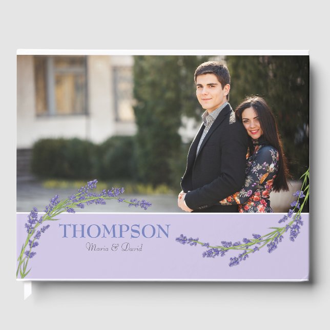 Romantic Purple Levander Photo Wedding Guest Book (Front)