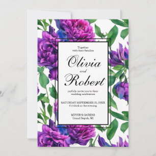 Romantic purple magenta pink peonies wedding invitation