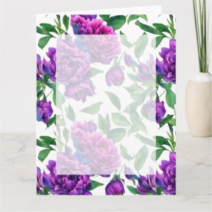 Romantic purple magenta pink watercolor peonies card