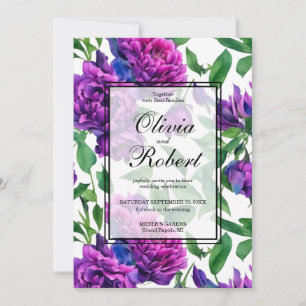 Romantic purple magenta pink watercolor peonies  invitation