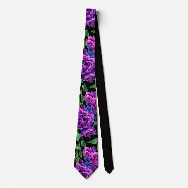 Romantic purple magenta pink watercolor peonies  tie (Front)