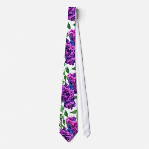 Romantic purple magenta pink watercolor peonies  tie