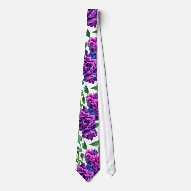 Romantic purple magenta pink watercolor peonies  tie (Front)