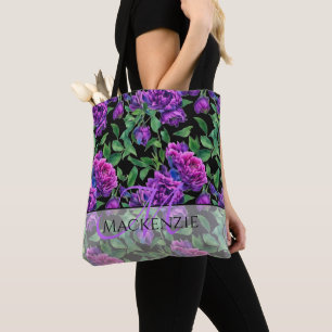 Romantic purple magenta pink watercolor peonies  tote bag