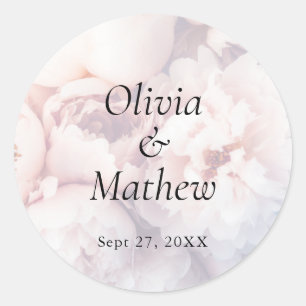 Romantic Purple Peonies and Roses Wedding Classic Round Sticker