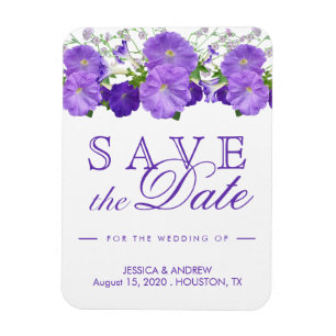 Romantic Purple Petunias Wedding Save The Date Magnet