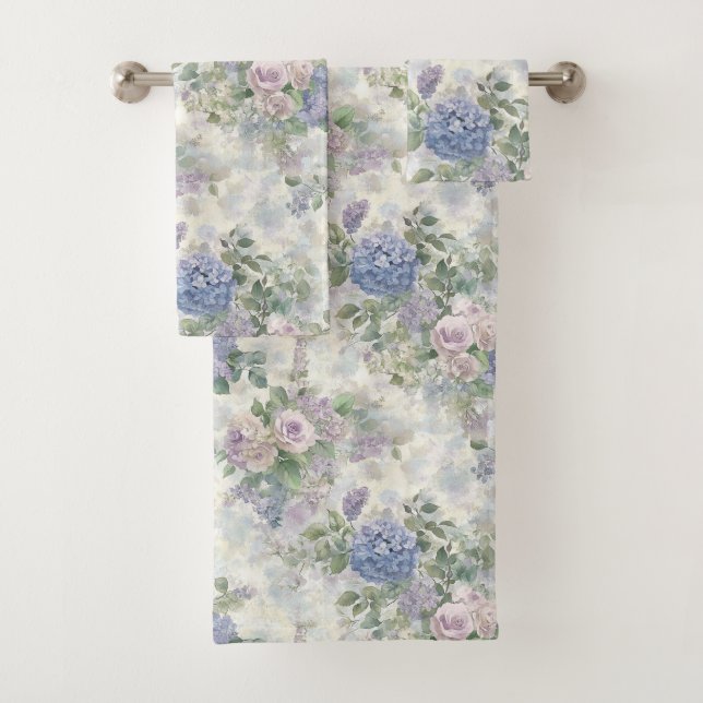 Romantic Purple Pink Flowers Bath Towel Set (Insitu)