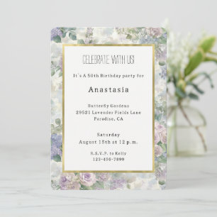 Romantic Purple Pink Flowers Birthday Invitation