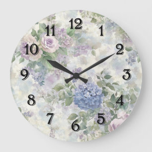 Romantic Purple Pink Flowers Large Clock