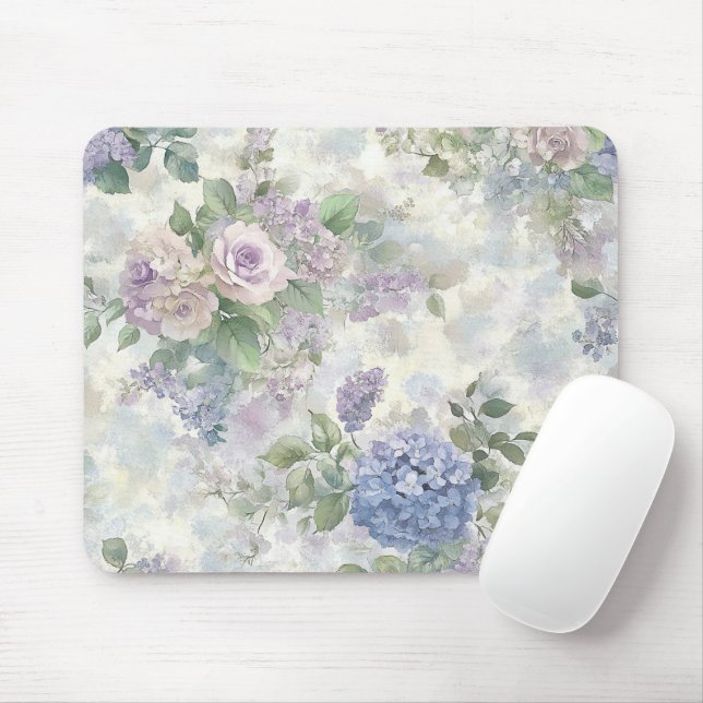 Romantic Purple Pink Flowers Mouse Mat (With Mouse)