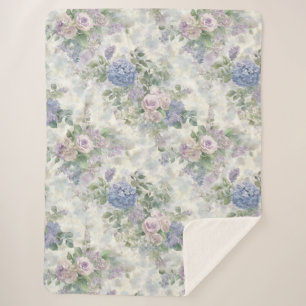 Romantic Purple Pink Flowers Sherpa Blanket