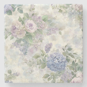 Romantic Purple Pink Flowers Stone Coaster
