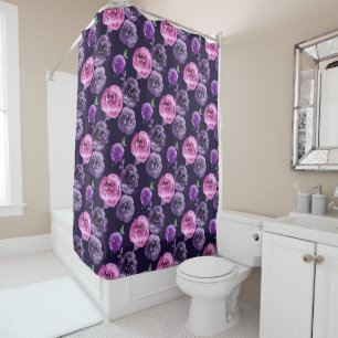 Romantic Purple & Pink Watercolor Roses Floral Shower Curtain