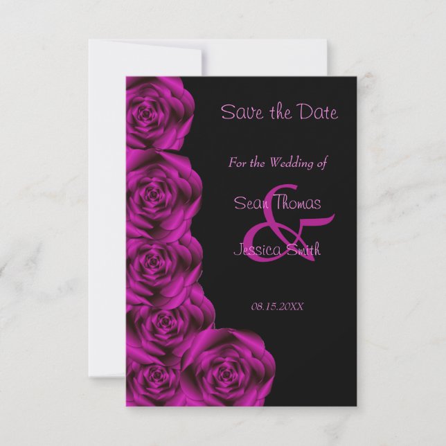 Romantic Purple Rose Black Save The Date (Front)