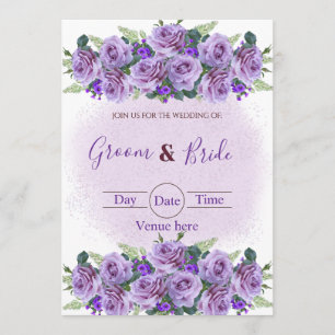 Romantic Purple Rose Floral Wedding Invitation