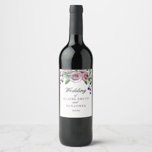 Romantic Purple Rose Floral Wedding Wine Label