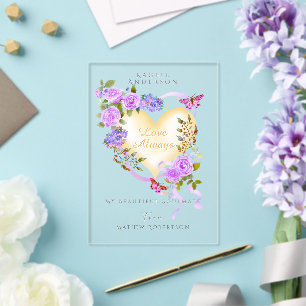 Romantic Purple Rose Valentine Card Acrylic Invitations