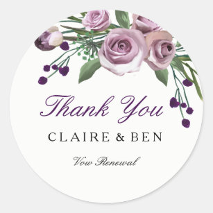 Romantic Purple Rose Vow renewal Thank you sticker