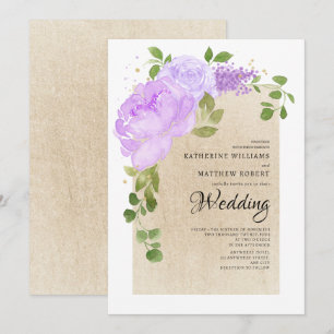 Romantic Purple Shades Roses Boho Floral Wedding Invitation