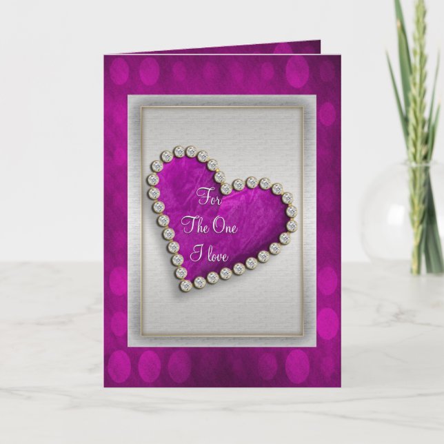 Romantic purple silver diamond heart holiday card (Front)