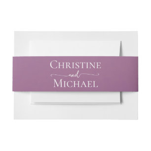 Romantic purple sunset snowy mountains wedding invitation belly band