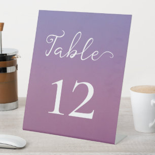 Romantic purple sunset snowy mountains wedding pedestal sign