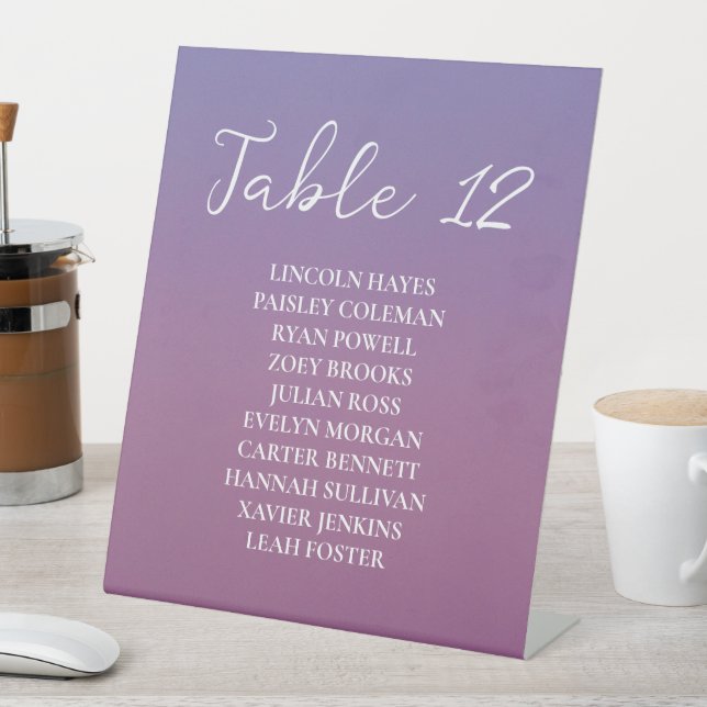 Romantic purple sunset snowy mountains wedding pedestal sign (In SItu)