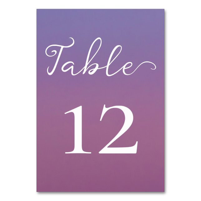 Romantic purple sunset snowy mountains wedding table number (Back)