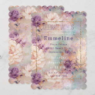 Romantic Purple Turquoise Blush Floral Invitation