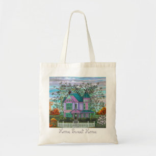 Romantic Purple Victorian House Picket Fence Tote Bag