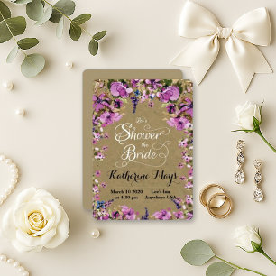Romantic Purple Watercolor Floral Bridal Shower Invitation