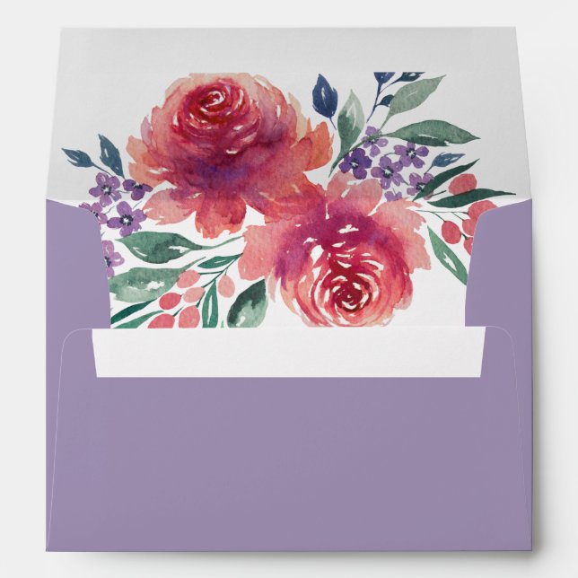 Romantic Purple Watercolor Floral Wedding Envelope (Back (Bottom))