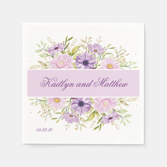 Romantic Purple Wedding Floral  Napkin (Front)