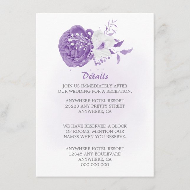 romantic purple & white floral enclosure card (Front)