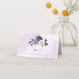 Romantic purple & white floral greenery place card