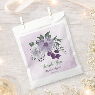 Romantic purple white flowers greenery wedding favour bags