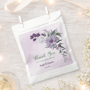 Romantic purple white flowers greenery wedding favour bags