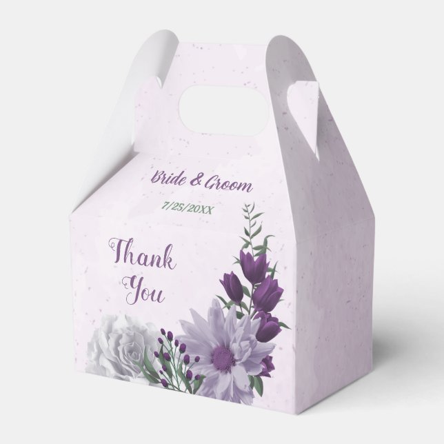 Romantic purple white flowers greenery wedding favour box (Front Side)