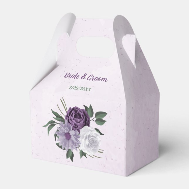 Romantic purple white flowers greenery wedding favour box (Front Side)