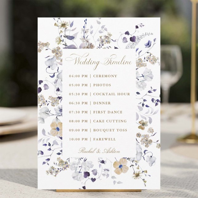 Romantic Purple White Gold Floral Wedding Timeline Programme (Creator Uploaded)