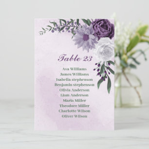 Romantic purple white greenery seating chart card