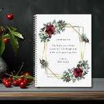 Romantic Quote Burgundy Christmas Floral  Notebook<br><div class="desc">The Light You Shine Romantic Quote Christmas Amaryllis Floral Gold Frame Personalised Notebook... The romantic inspirational saying on our custom design notebook reads "The light you shine upon my life brightens with each passing year" in trendy serif typography. Bordering this text is a gold geometric frame embellished with bouquets of...</div>