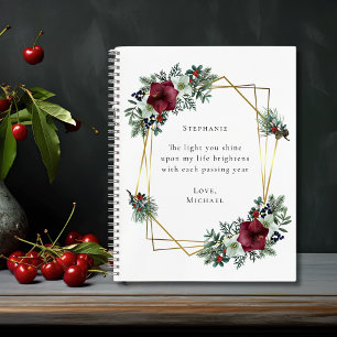 Romantic Quote Burgundy Christmas Floral  Notebook