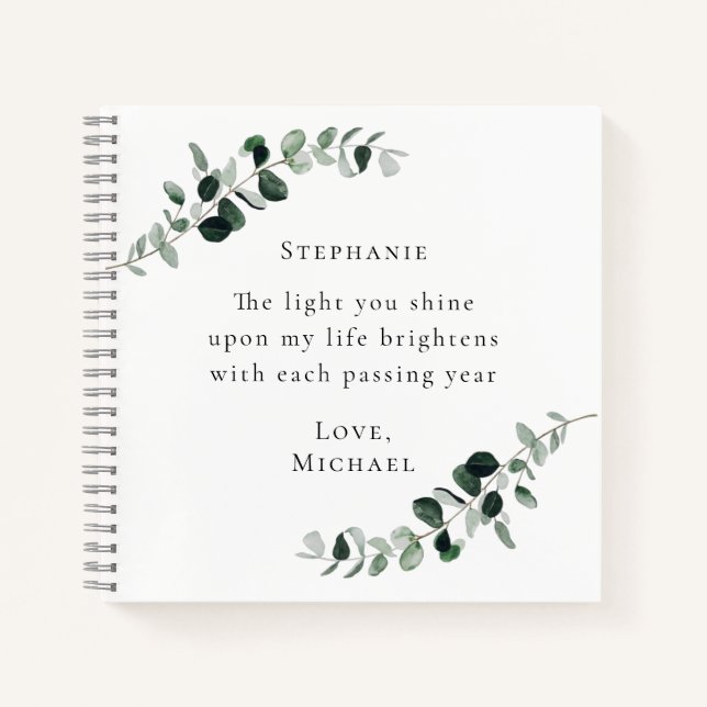 Romantic Quote Personalised Eucalyptus Notebook (Front)