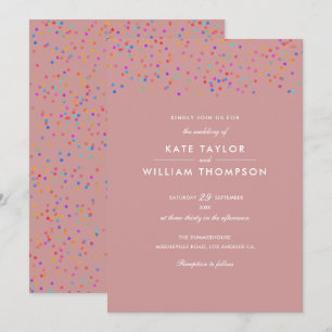 Romantic Rainbow Confetti Dusty Rose Wedding Invitation