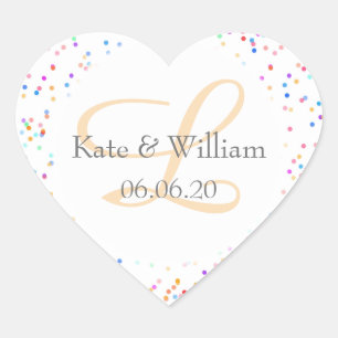 Romantic Rainbow Confetti Names Monogram Heart Sticker