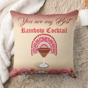 Romantic Rainbow Paradise Cocktail Valentine Heart Cushion