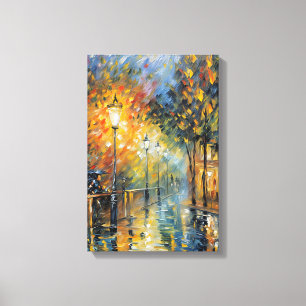 Romantic Rainy Evening Street Scene Impressionist  Canvas Print